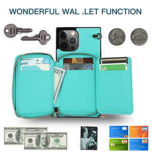 Zipper Wallet Case With Adjustable Crossbody Strap for iPhone - Stereotech