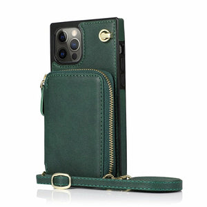 Zipper Wallet Case With Adjustable Crossbody Strap for iPhone - Stereotech