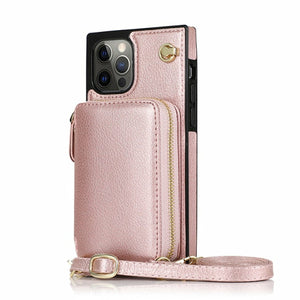 Zipper Wallet Case With Adjustable Crossbody Strap for iPhone - Stereotech