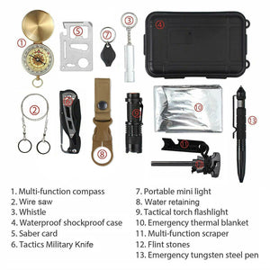 14 in 1 Outdoor Emergency Survival And Safety Gear Kit Camping - Stereotech